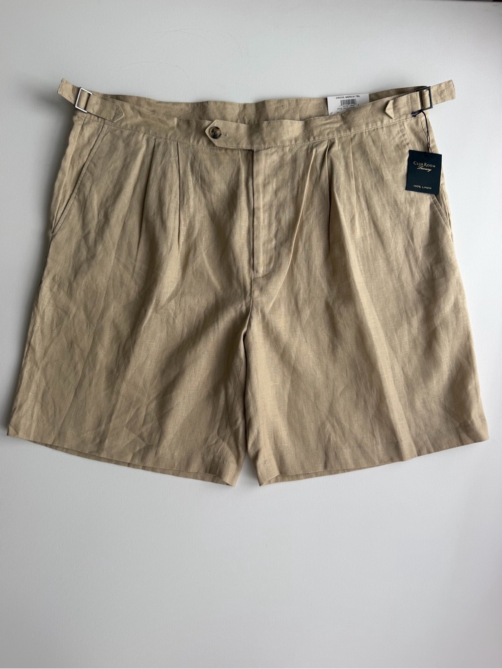 NWT Club Room Luxury Men’s 100% Linen Pleated Shorts Safari Tan Size 40